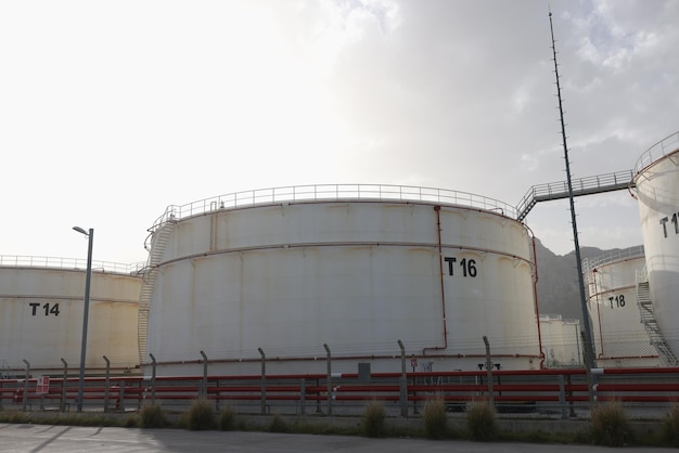 White big petrochemical storage tanks or tank farm