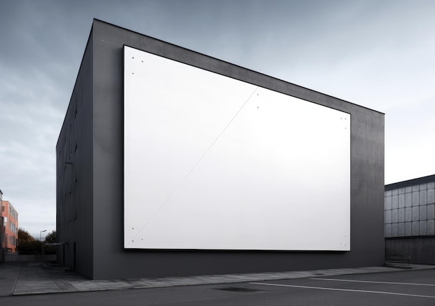 Белый рекламный щит на здании с темным небом на заднем плане