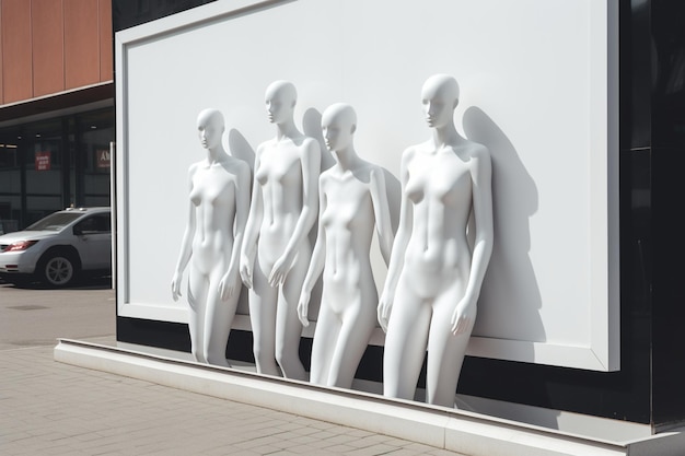 White billboard next to manikins