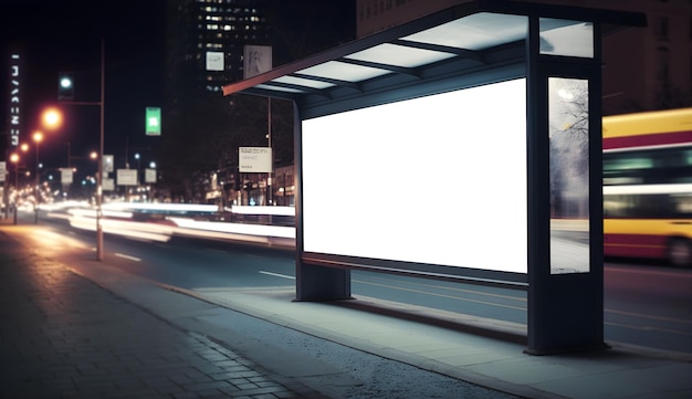 White Billboard mockup on bus stop for marketing banner Blank banner space on billboard