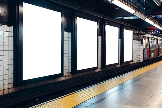 white billboards in the subway station