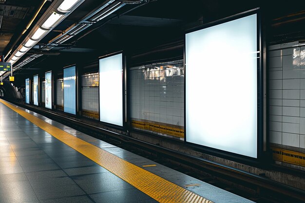 Foto cartelloni bianchi nella stazione della metropolitana