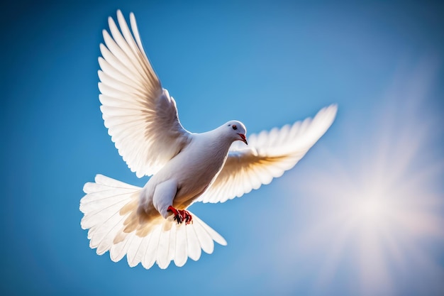 Foto uccello bianco che vola in aria con le ali spalancate e le ali spalancate ia generativa