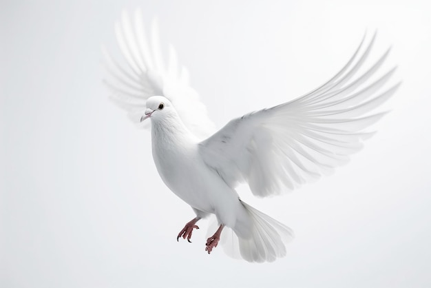 white bird flying on white background generative AI