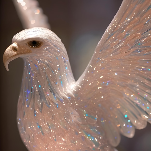 A white bird with blue glitter on it