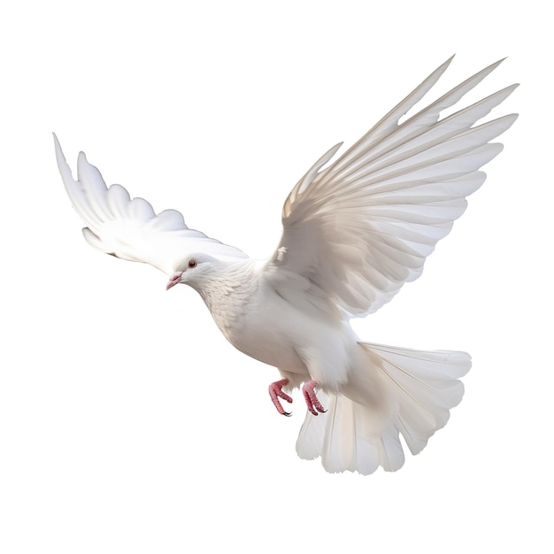 翼を広げた白い鳥が平和の文字を掲げて飛んでいます。