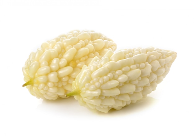 White bitter cucumber on white isolated 