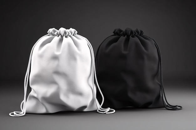 White black backpack bag on a rope Sport bag mockup on gray wall background Mock up Template for custom design Generative Ai