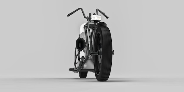 Moto custom classica bianca e nera isolata su sfondo grigio chiaro. rendering 3d.