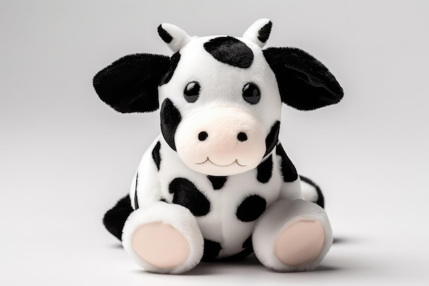 White And Black Cow Plush Toy On White Background In The Style Of Barnyard Animals And Cute Designs Generative AI