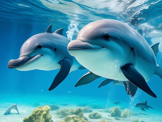 White black grey dolphin swimming underwater image