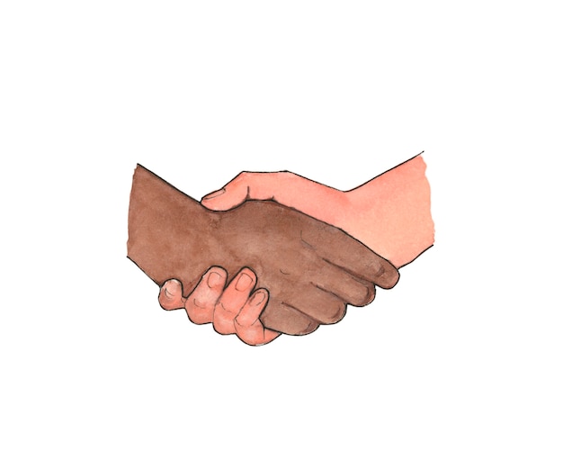 White and black man shaking hands, illustration