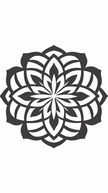 A white and black mandala design with a flower design on it.