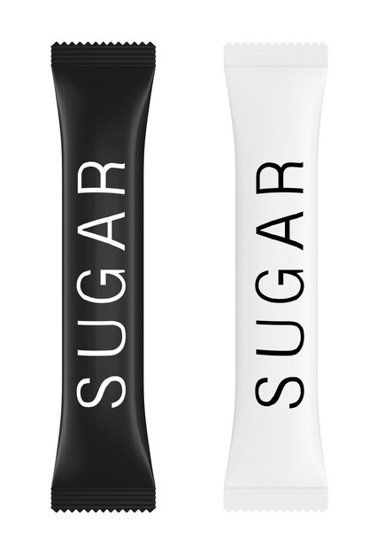 White and Black Packages for Sugar on a white background. 3d Rendering