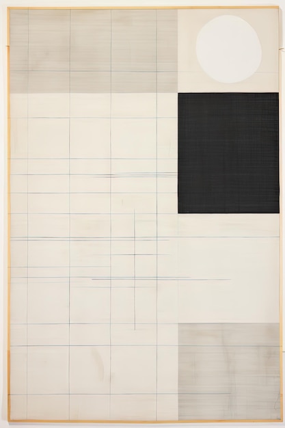 a white and black painting with a black square on it