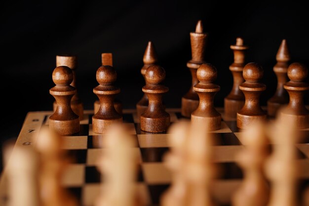 White and black pieces on chess board Chess board set during the game