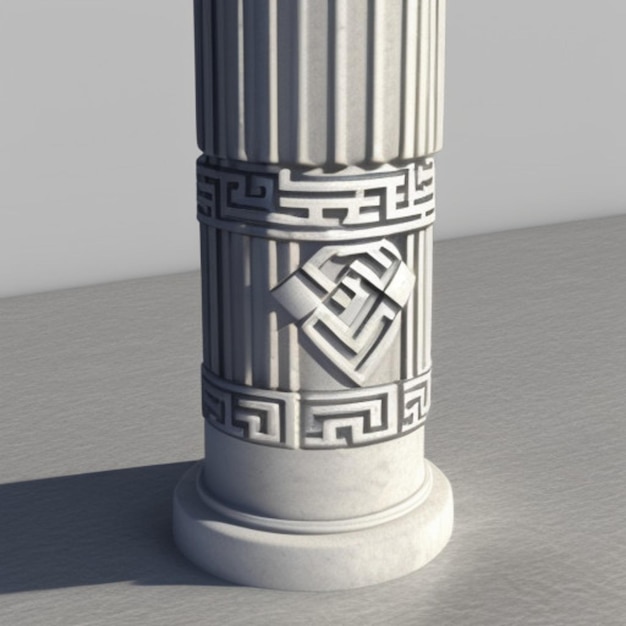 a white and black pillar with a design on it