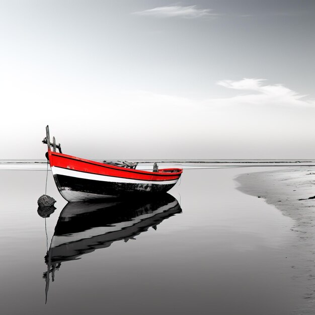 White and black seascape boat minimalistic wallpaper