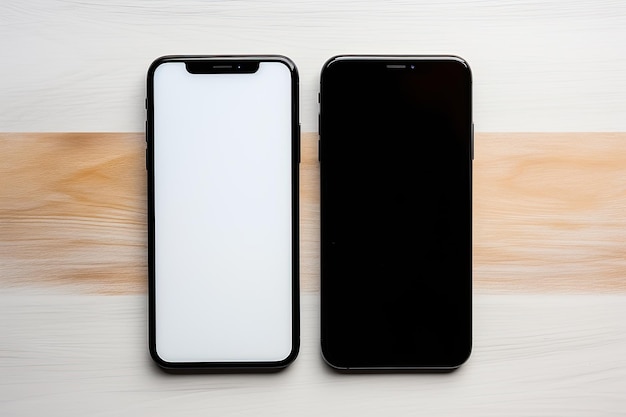 Photo white and black smartphone with blank screen