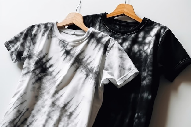 White And Black Tiedye Tshirt For Girl On White Background Generative AI