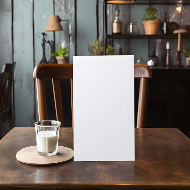 a White blank 5x7 inch vertical card facing the camera modern pretty and laying on a table