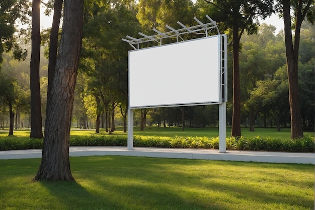 Photo white blank billboard in the park with nature background