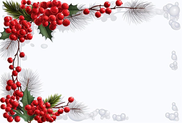 белая пустая доска, украшенная рождественскими ягодами и елкой в стиле смелых цветов