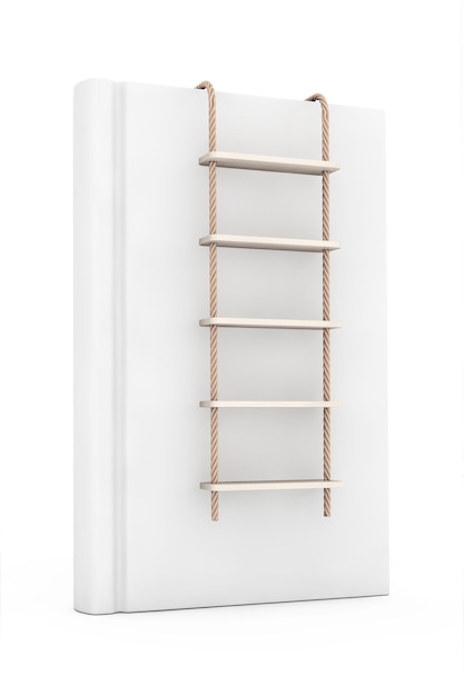 White Blank Book with Rope Ladder on a white background