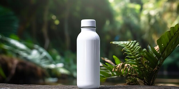 White Blank bottle Mockup with natural theme background AI Generative