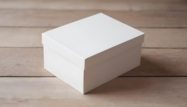 木製の背景の白い箱のモックアップ