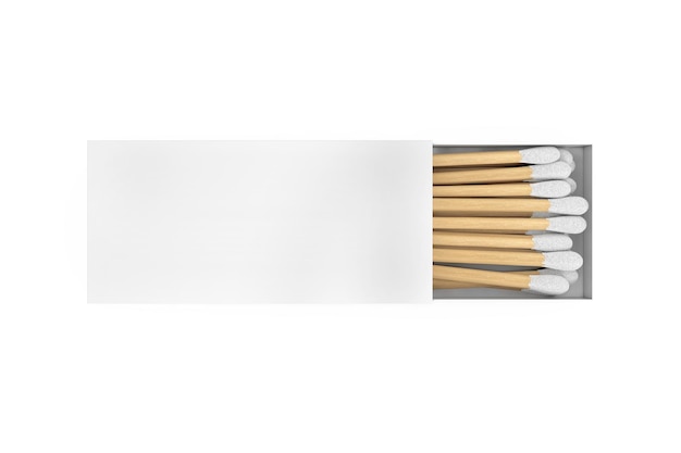 White Blank Box with Wooden White Head Matches on a white background 3d Rendering