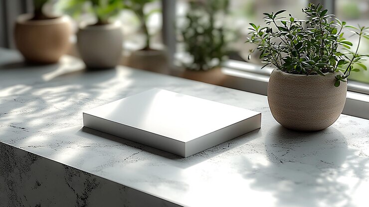 Photo white blank business card on a softly blurred light grey background 3d rendering for design mockups