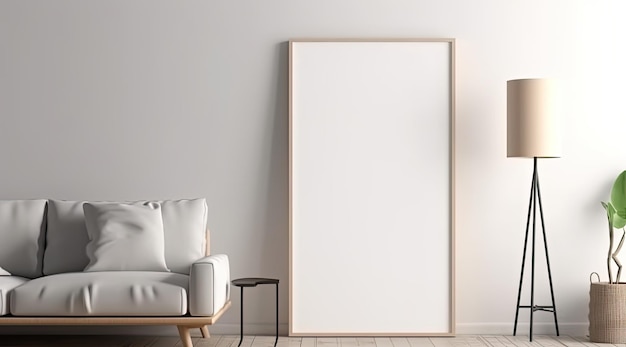 モックアップに最適な壁に木枠が付いた白い空白のキャンバス
