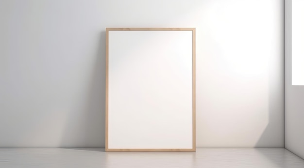 White Blank Canvas with Wooden Frame on Wall Best for Mockup