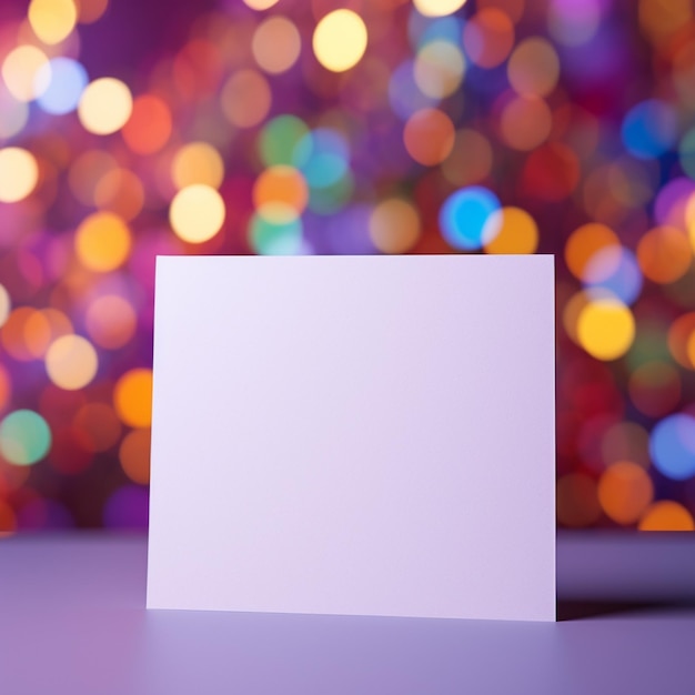 A white blank card on a colorful background in the style of glowing lights
