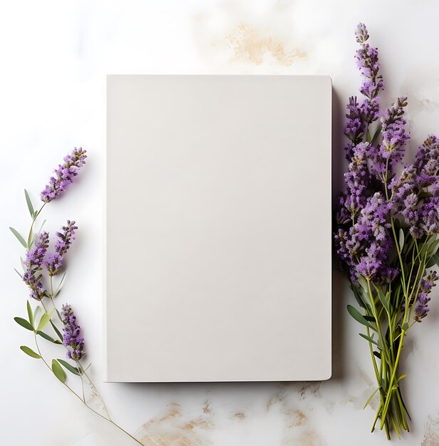 A white blank card mockup surrounded by dried flower