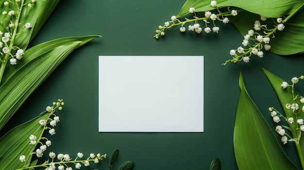 White Blank Card Mockup With Lily Of The Valley Flowers Spring Greeting Card Mockup