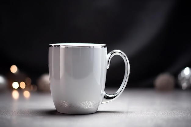 Макет белой пустой кофейной кружки для презентации дизайна праздничного серебра