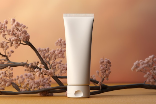 White Blank cosmetic cream tube Mockup pastel background Generative AI