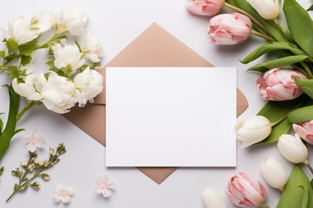 White blank envelope flat lay mockup