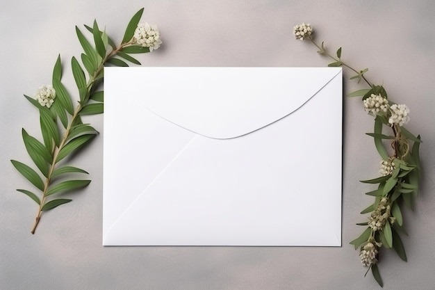 White blank envelope flat lay mockup