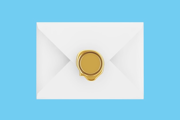 White Blank Envelope and Gold Wax Seal with Blank Space for Your Design 3d Rendering