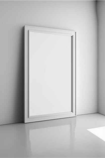 White blank frame on floor, white wall background