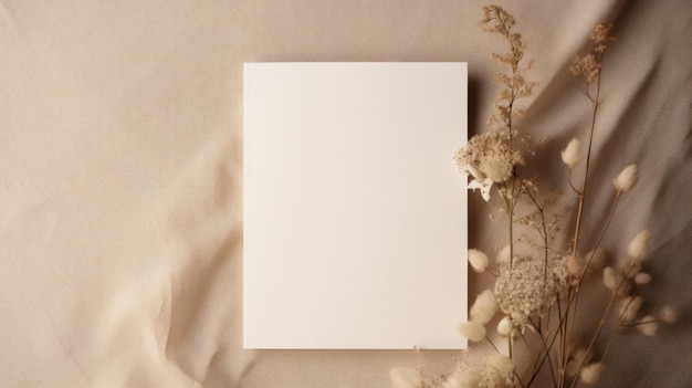 Photo white blank greeting card mockup with boho floral accents invitation card for special occasions