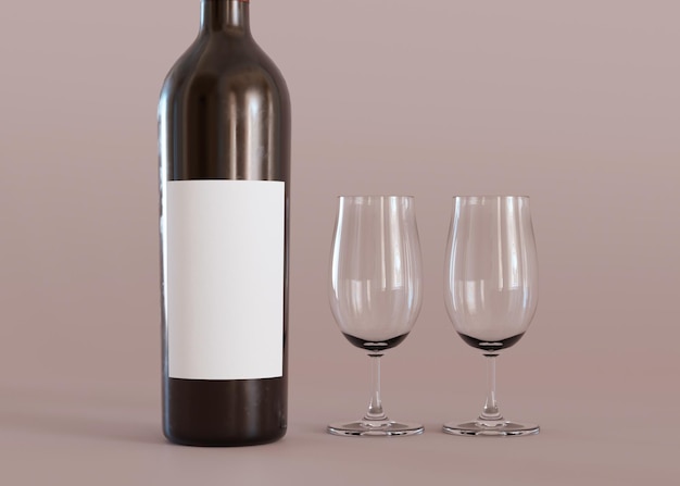 Foto etichetta bianca vuota su bottiglia di vino modello per il tuo logo pubblicitario design modello di etichetta vista ravvicinata copia spazio modello di adesivo di bottiglia minimalista rendering 3d