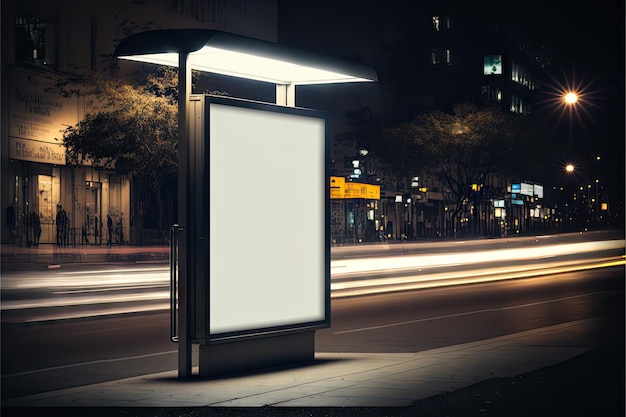 White blank lightbox mockup on black rack near city road