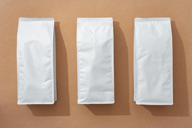 White blank matte coffee package on paper background