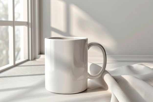 사진 white blank mug mockup in photographic scene created with generative ai