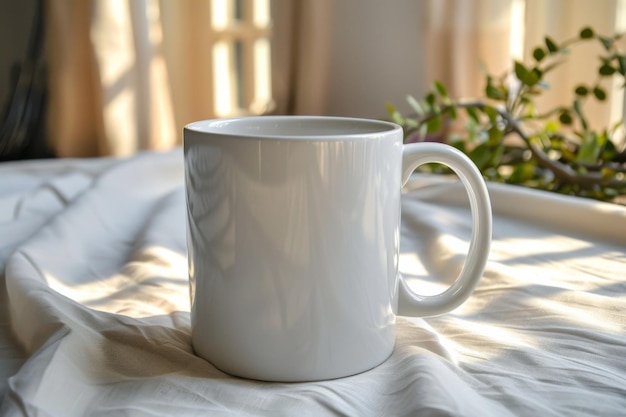 White Blank Mug Mockup in Photographic Scene created with Generative AI