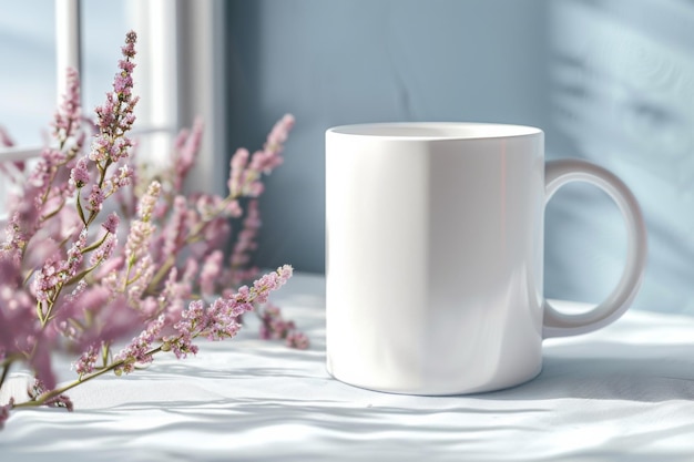 White Blank Mug Mockup in Photographic Scene created with Generative AI